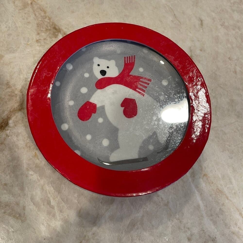 Crate & Barrel Plates polar bear set of 4 like New with box Christmas winter
